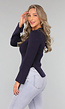 Navy Rib Trui met Wijde Mouwen