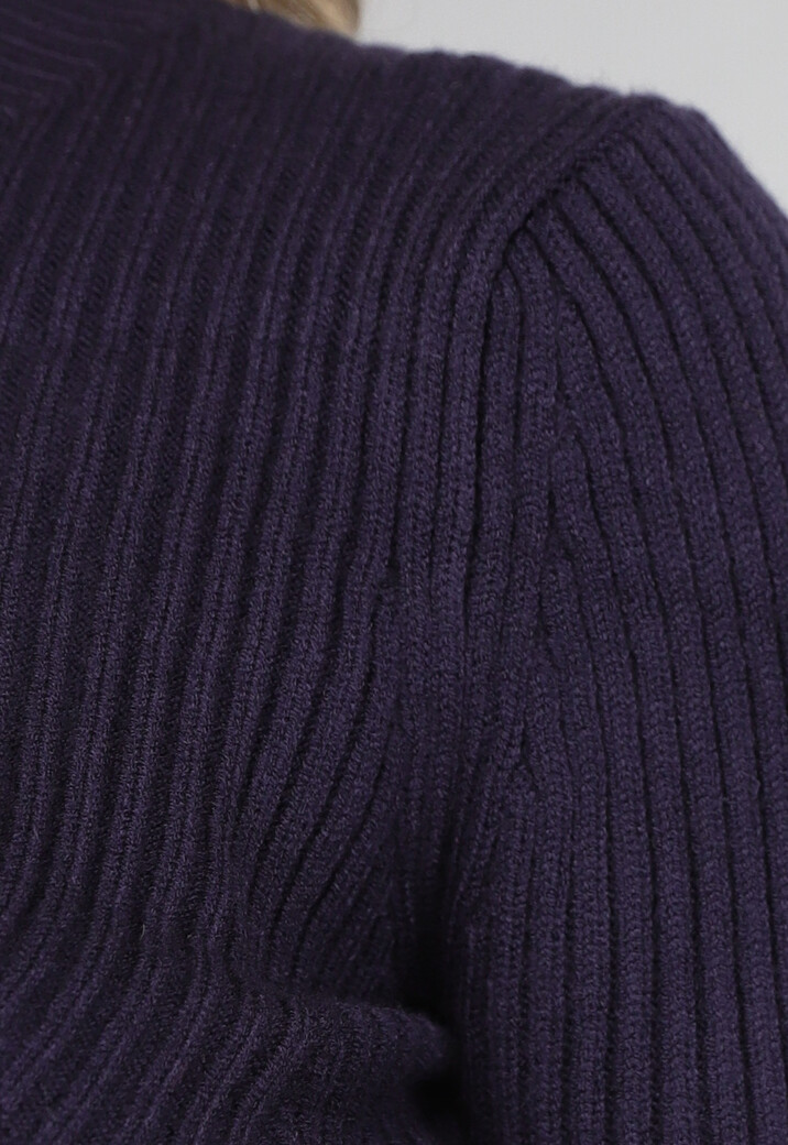 Navy Rib Trui met Wijde Mouwen