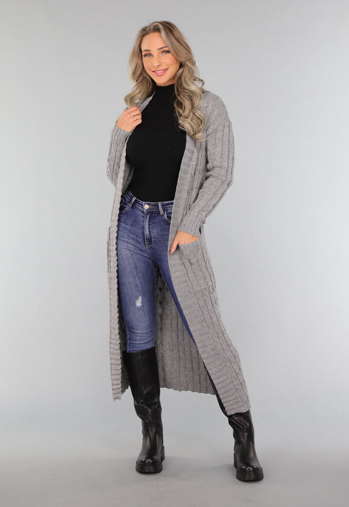 Lang Grijs Vest met Zakken