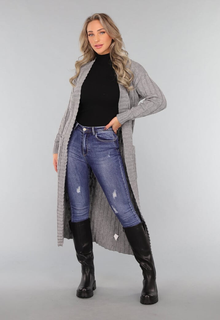 Lang Grijs Vest met Zakken