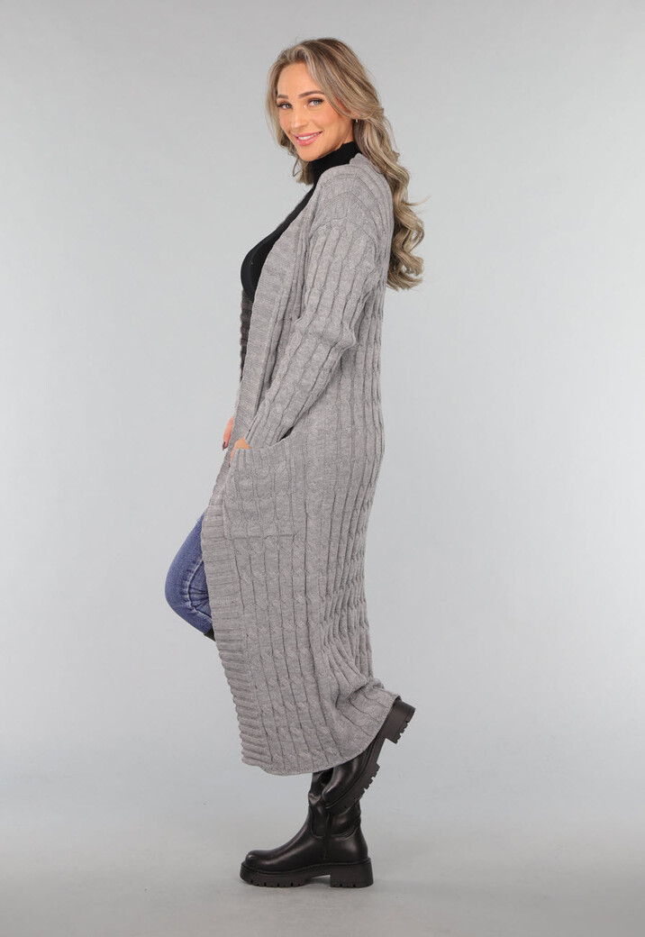 Lang Grijs Vest met Zakken