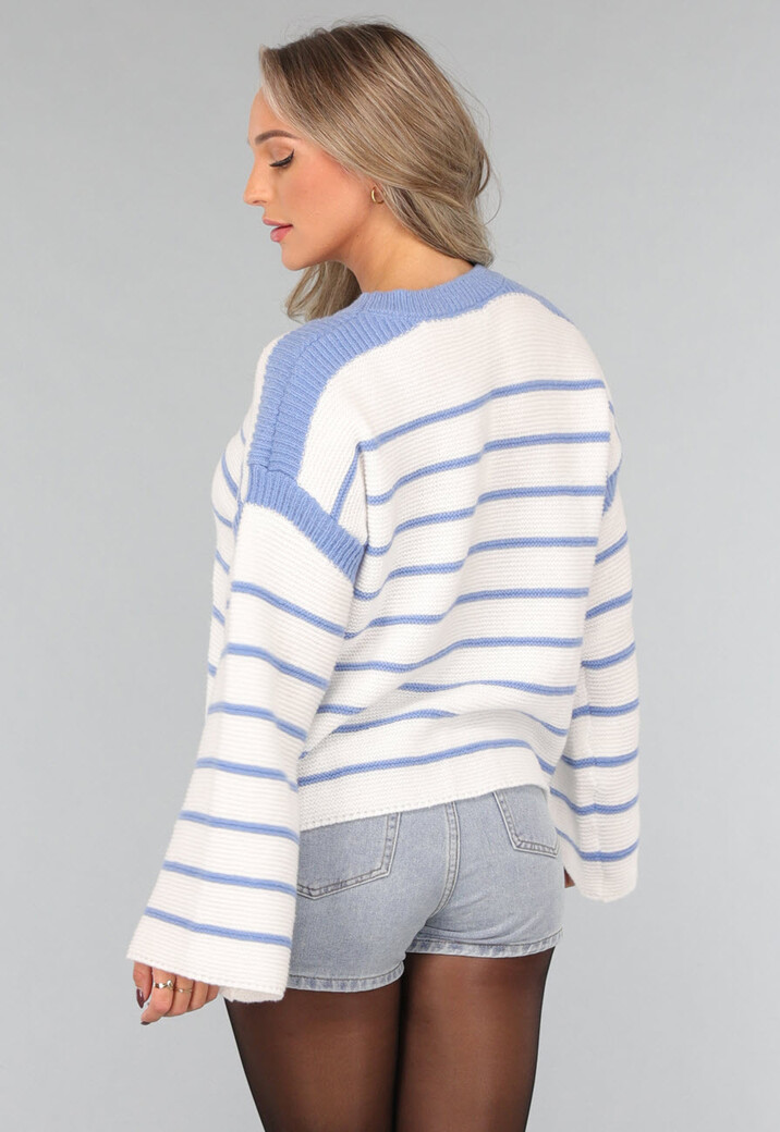 Witte Gebreide Trui met Blauwe Strepen