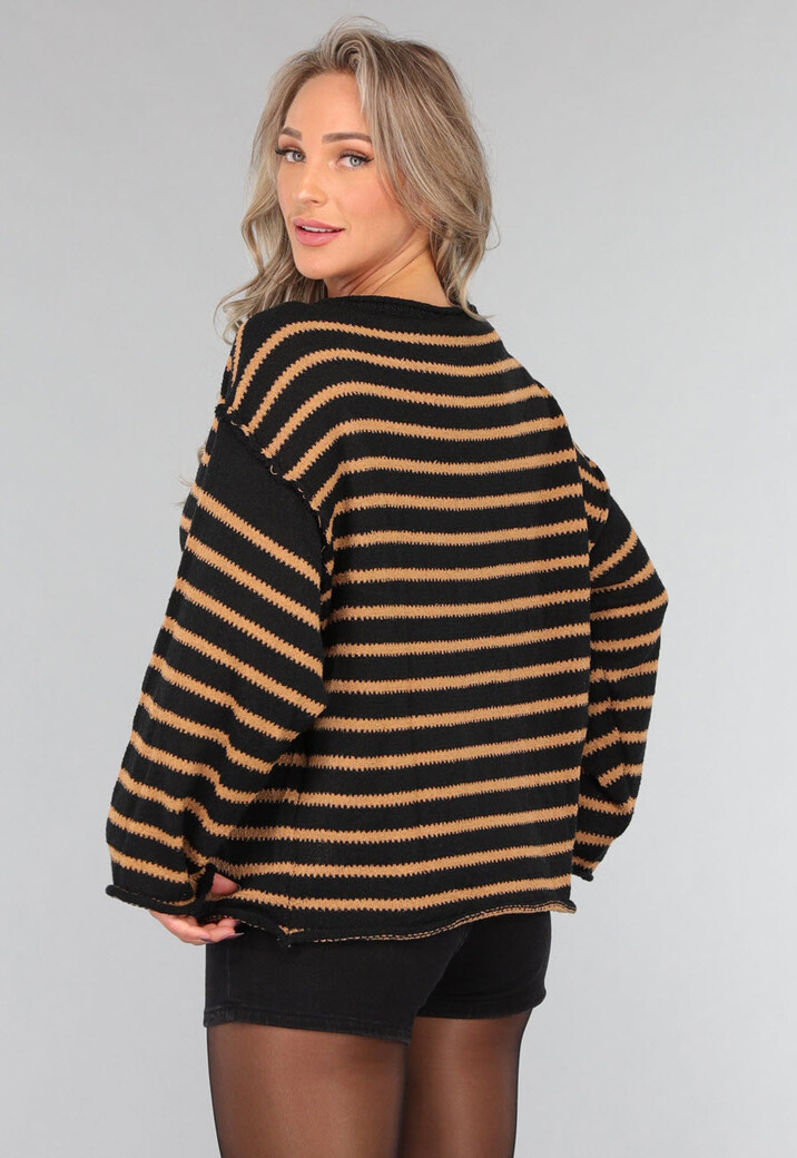 Zwarte Trui met Bruine Strepen