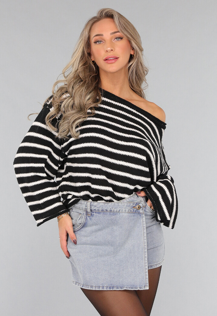 Zwarte Gestreepte Oversized Trui