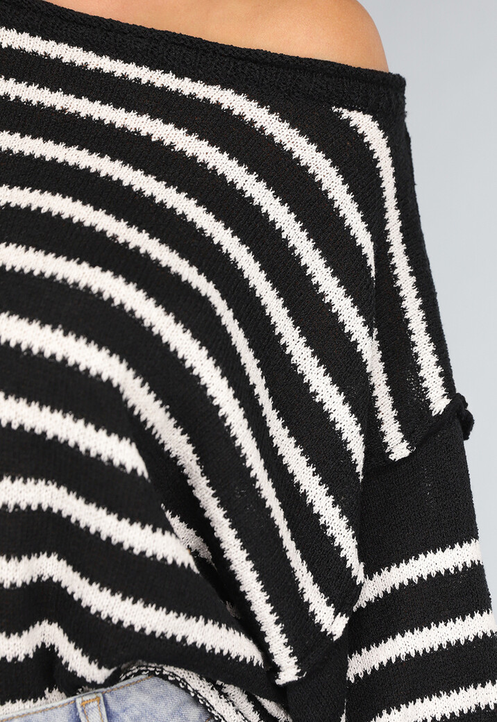 Zwarte Gestreepte Oversized Trui