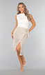 Midi Beige Wikkelrok met Lovertjes