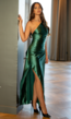 Groene Satin Stretch Avondjurk met One Shoulder