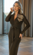 Gouden Longsleeve Glitter Jumpsuit met Ceintuur