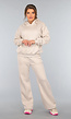 Beige Hoodie Set met Wijduitlopende Broek