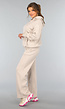 Beige Hoodie Set met Wijduitlopende Broek