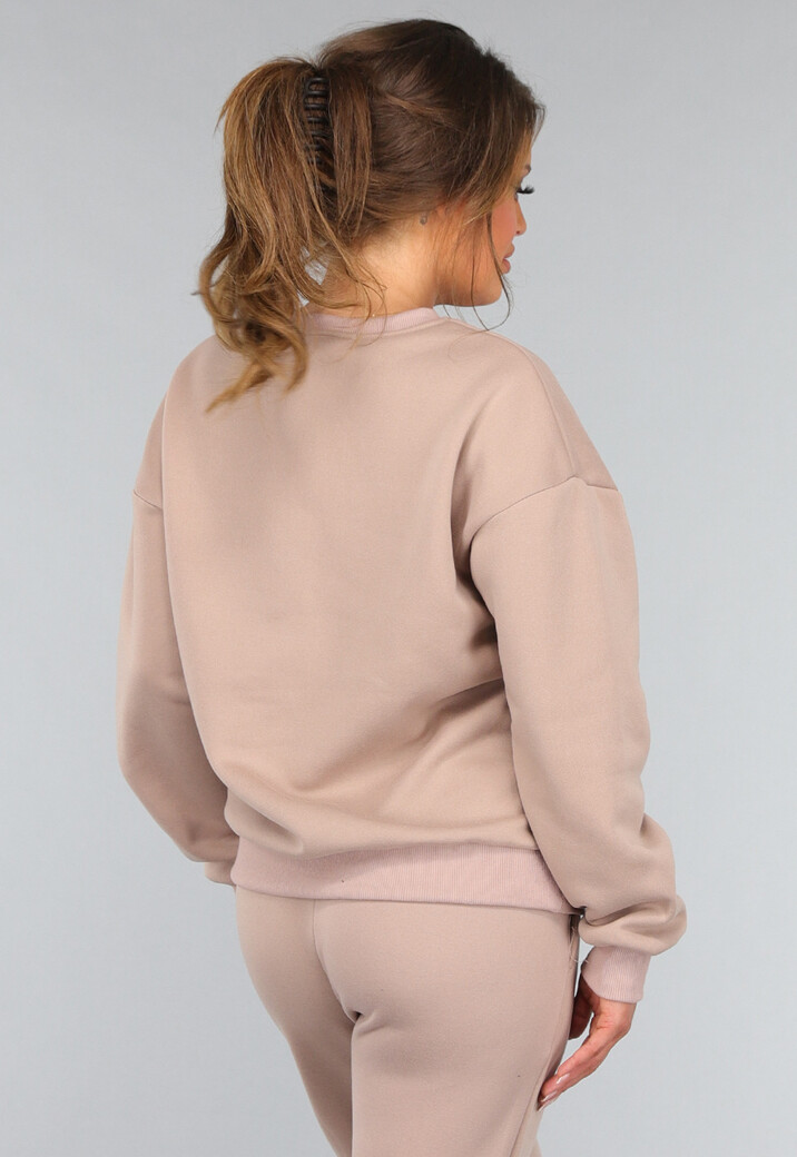 Taupe Joggingpak met Wijduitlopende Broek