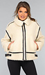 Ecru Teddy Jas met Zwarte Details