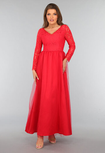 Rode Tule Jurk met Kanten Lijfje