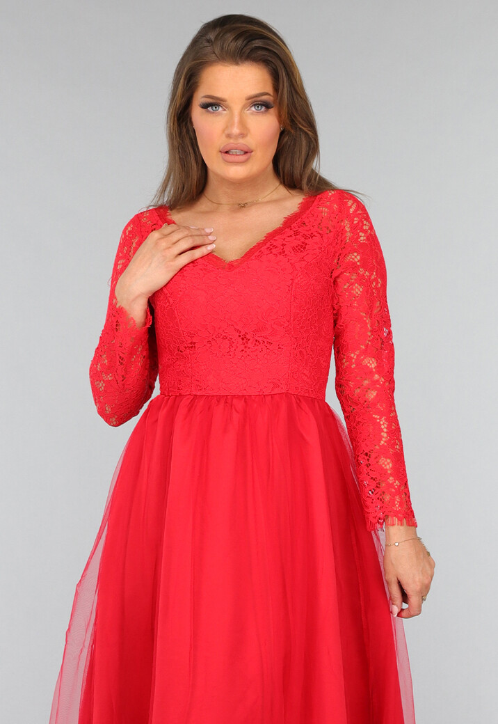 Roze Tule Jurk met Kanten Lijfje