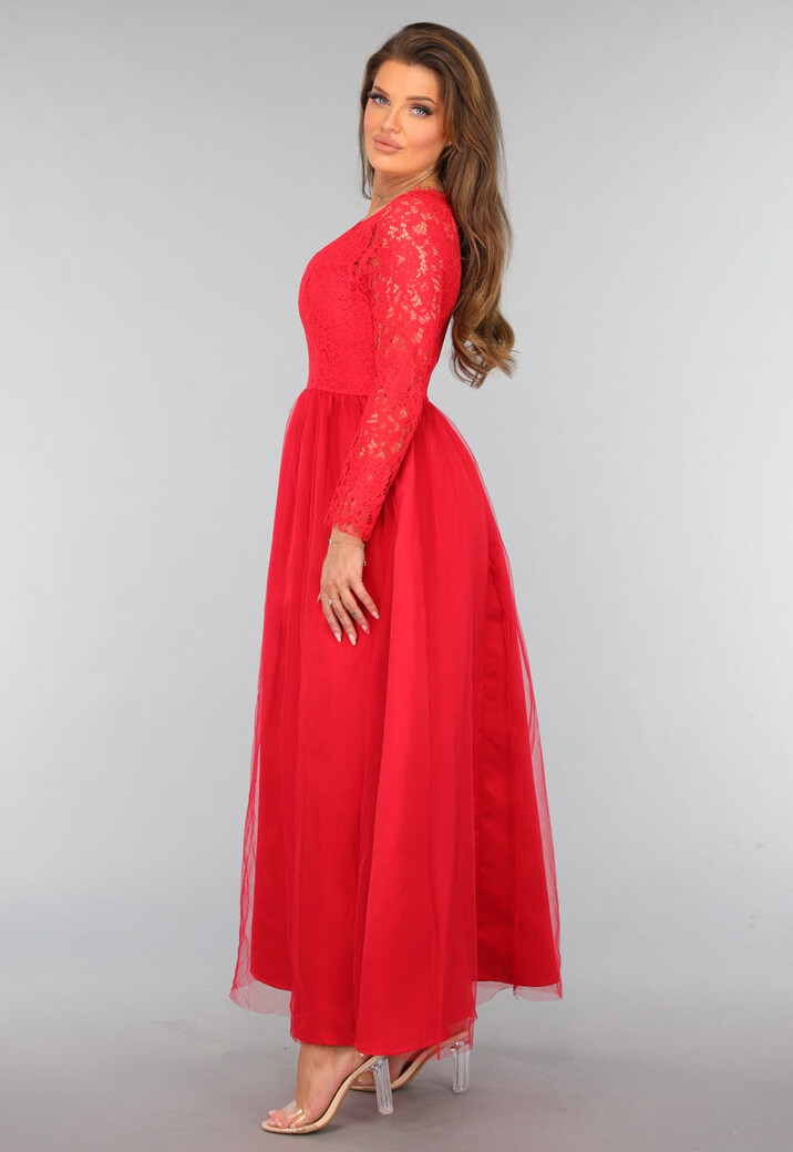 Roze Tule Jurk met Kanten Lijfje