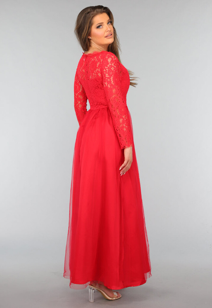 Roze Tule Jurk met Kanten Lijfje