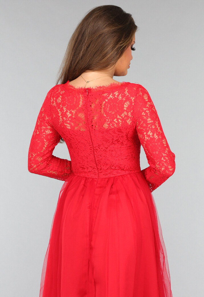 Roze Tule Jurk met Kanten Lijfje