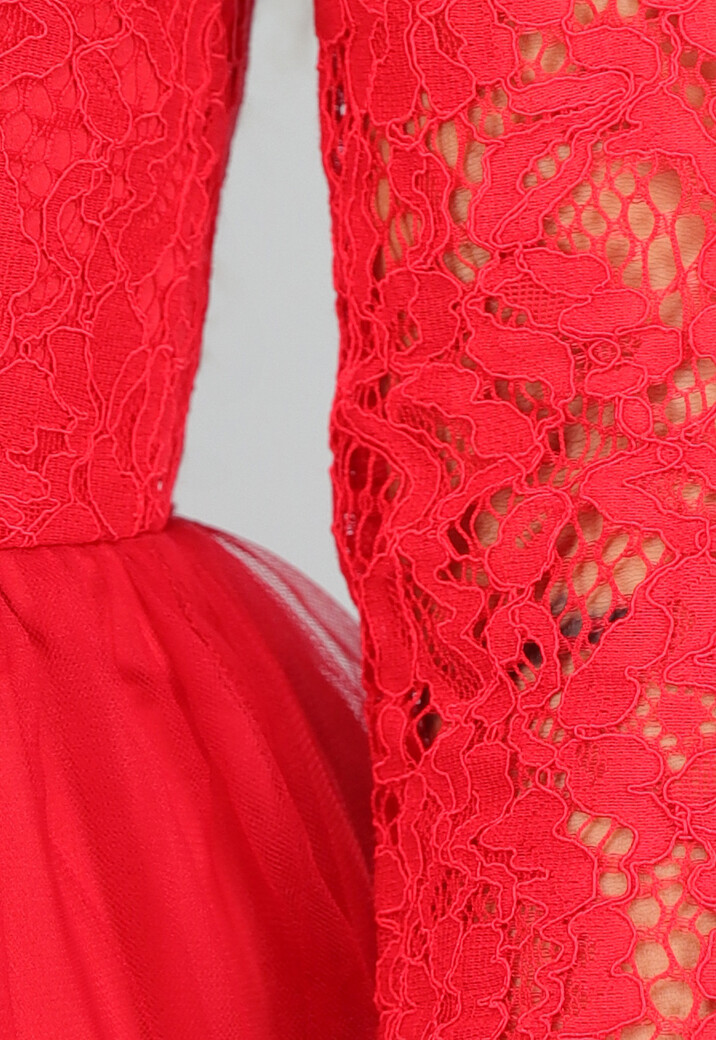 Roze Tule Jurk met Kanten Lijfje