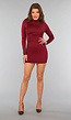 Burgundy Longsleeve Geplooide Mini Jurk