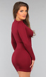 Burgundy Longsleeve Geplooide Mini Jurk