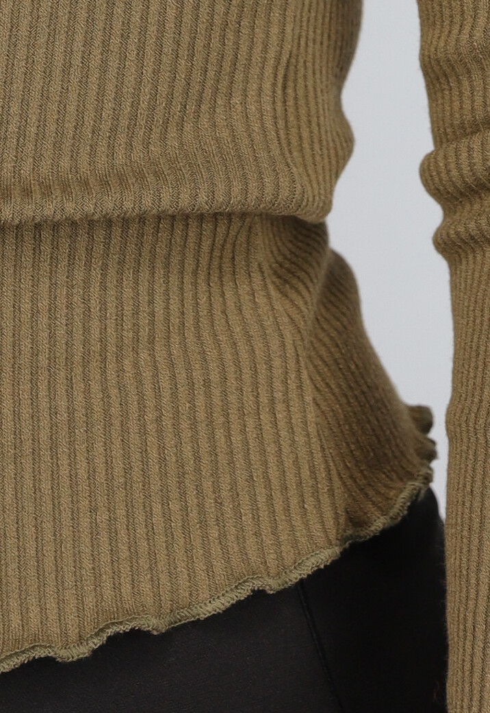 Khaki Ribstof Top met Babylock