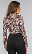 Panterprint Korset Topje met Beugels en Flared Mouwen