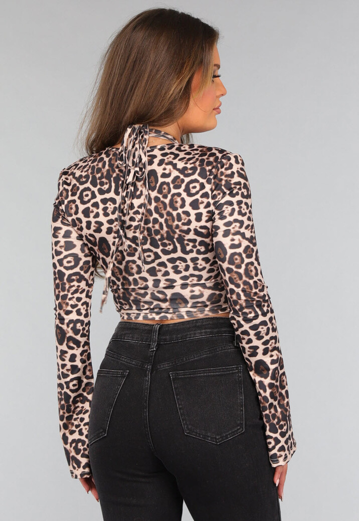 Panterprint Korset Topje met Beugels en Flair Mouwen