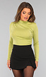 Lime Groene Plooi Top met Hoge Hals