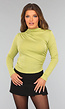 Lime Groene Plooi Top met Hoge Hals
