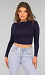 Navy Top met Lange Mouwen en Plooien