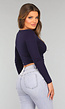 Navy Top met Lange Mouwen en Plooien