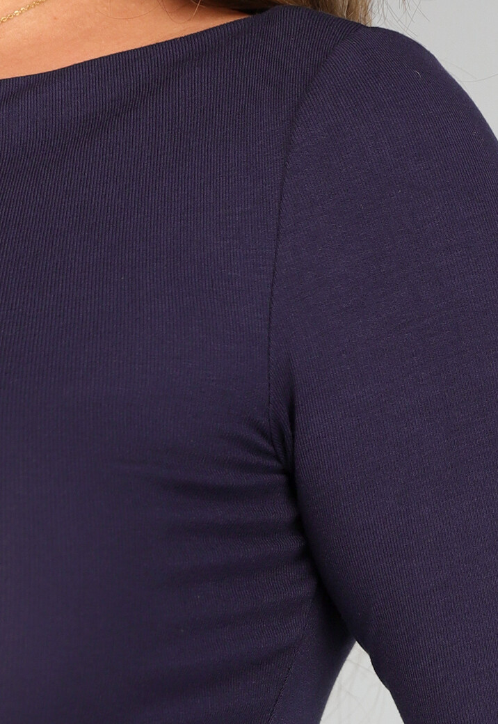 Navy Top met Lange Mouwen en Plooien