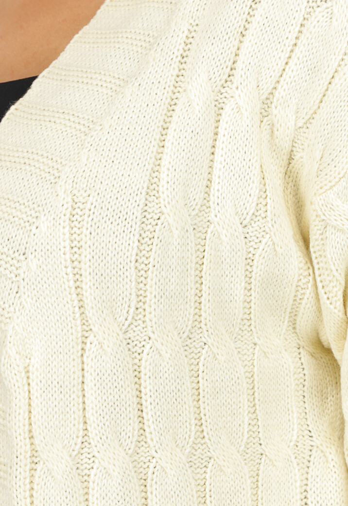 Lange Beige Gebreide Cardigan met Zakken