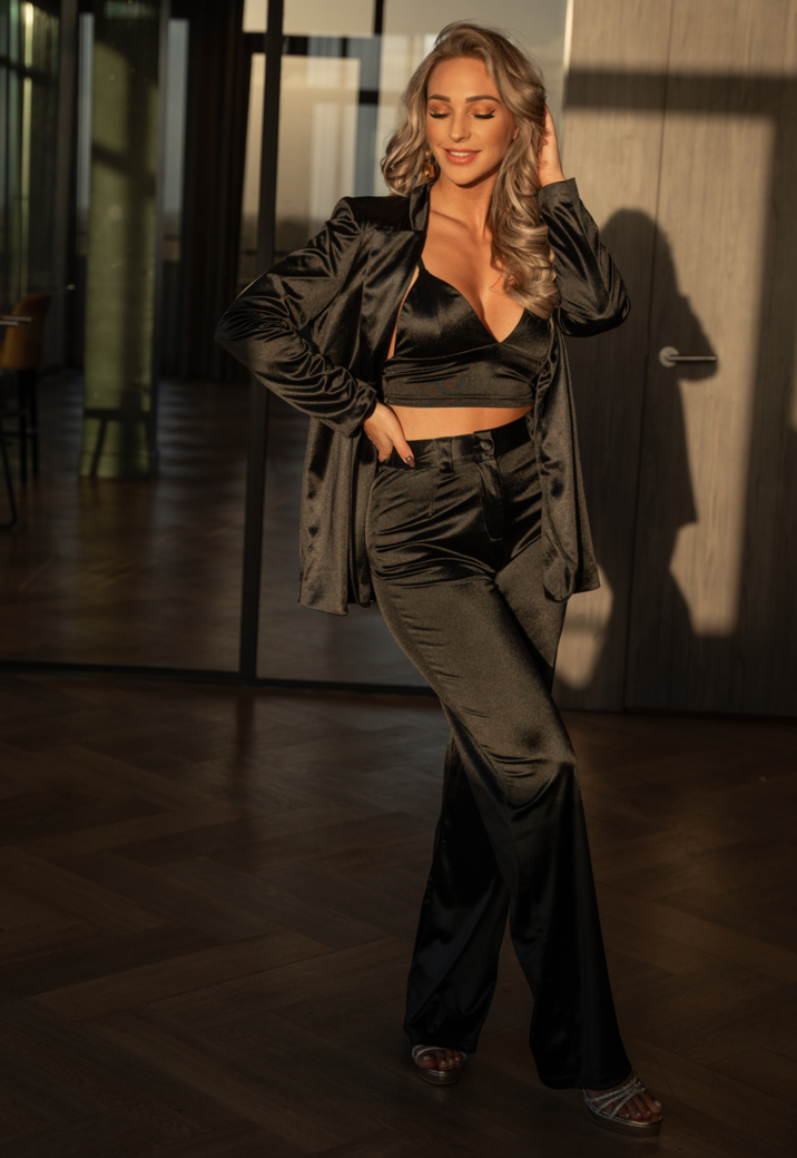 Zwarte Oversized Satin Blazer