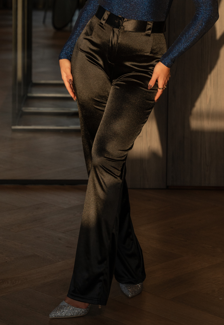 Zwarte Satijnen Straight Leg Stretch Pantalon