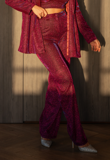 Holografische Paarse Glitter Pantalon