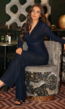 Blauwe Glitter Jumpsuit met Tailleband