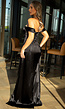 Zwarte Satin Off Shoulder Galajurk met Split