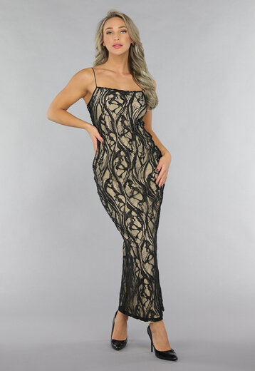 Lange Zwarte Kanten Jurk