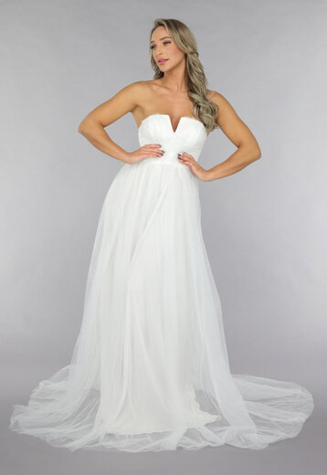 Witte Lange Mesh Bridal Jurk