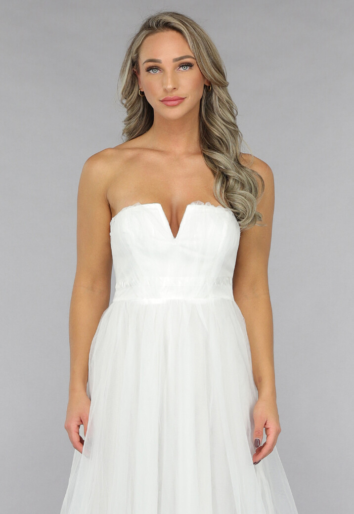 Witte Lange Mesh Bridal Jurk
