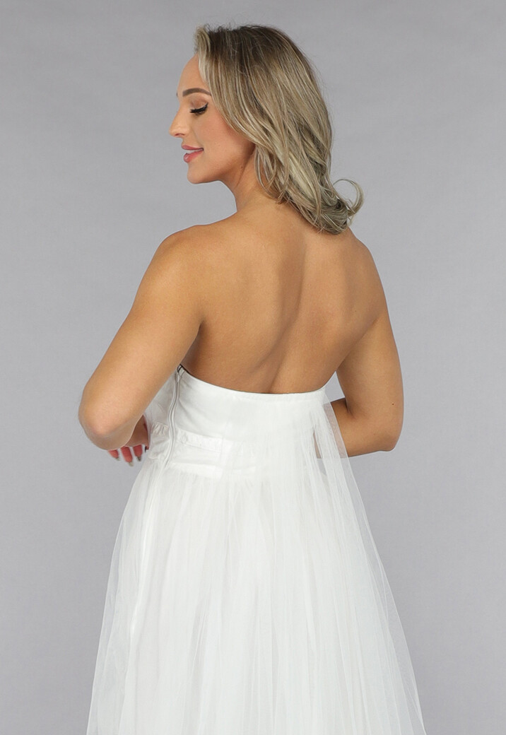 Witte Lange Mesh Bridal Jurk