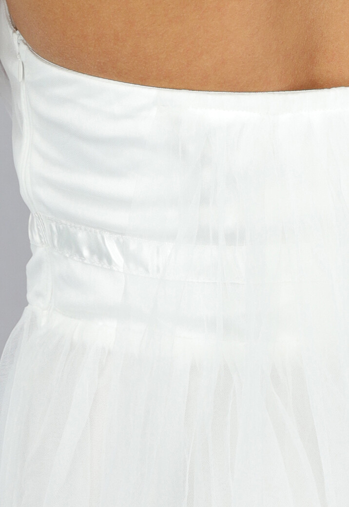 Witte Lange Mesh Bridal Jurk