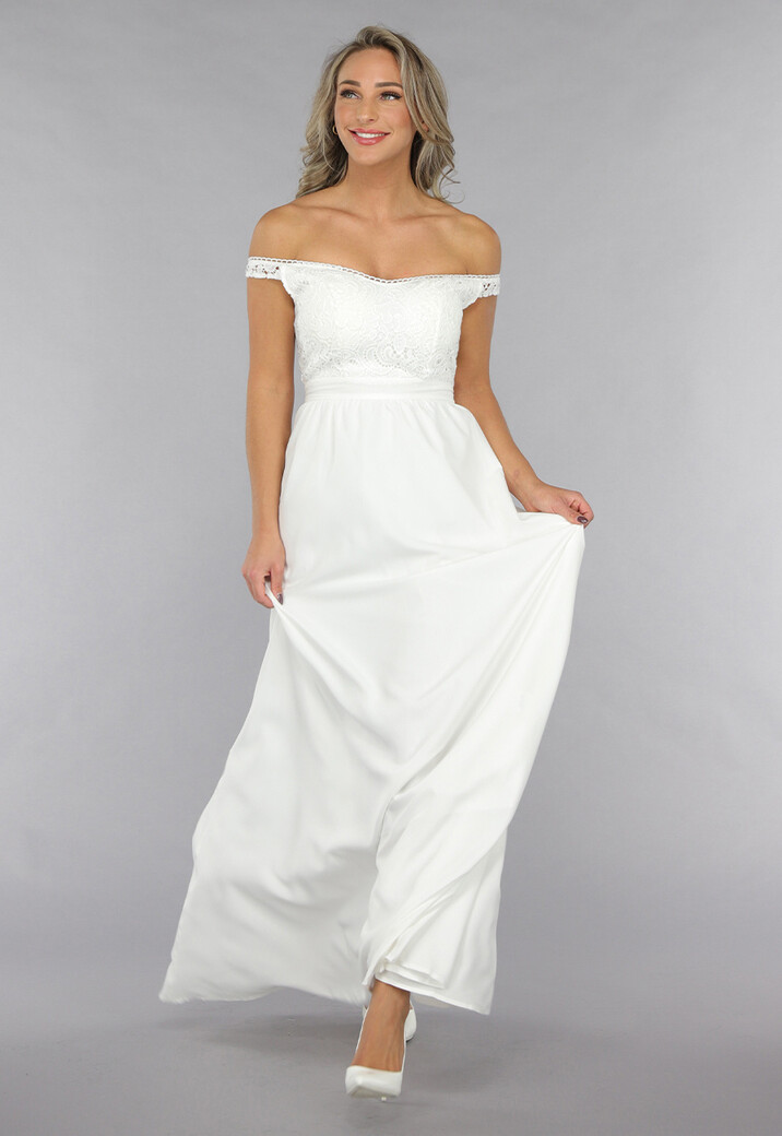 Witte Off Shoulder Bruidsjurk met Pads