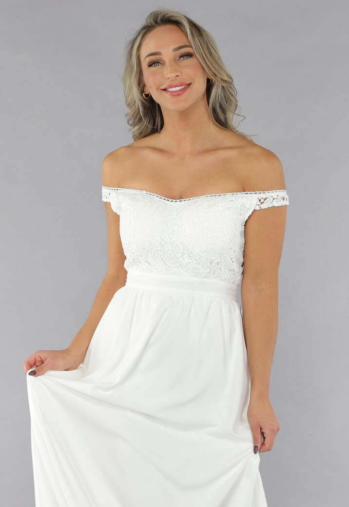 Witte Off Shoulder Bruidsjurk met Pads