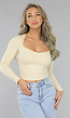 Beige Rib Top met Kleine Scrunch