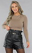 Taupe Topje met Gedrapeerde Hals
