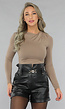 Taupe Topje met Gedrapeerde Hals