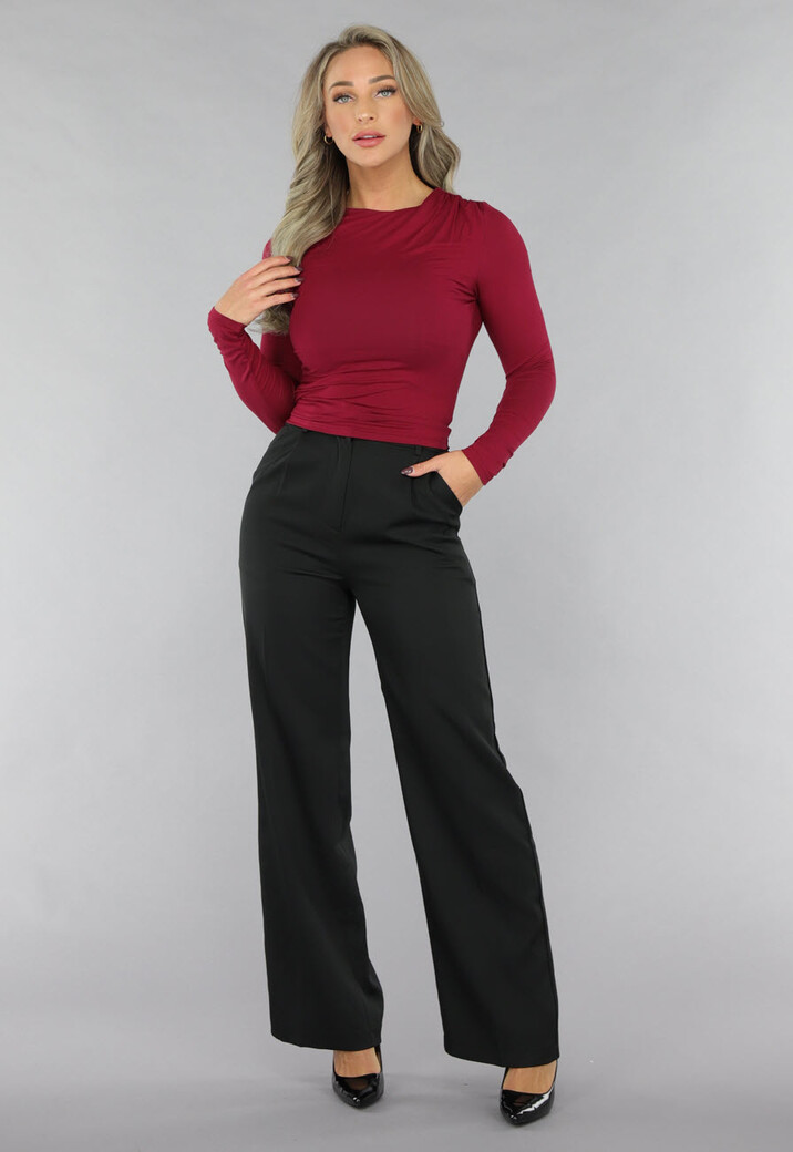 Bordeaux Rode Top met Plooien