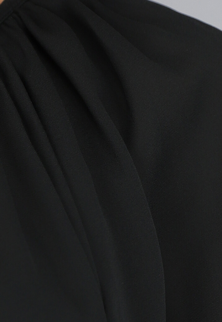 Zwarte Chiffon Blouse met Pofmouwen